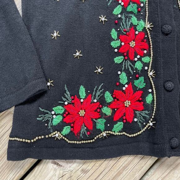 B.P. Design Women's Vintage Holiday Sweater Poinsettia Embroidered Size XL - Picture 5 of 10